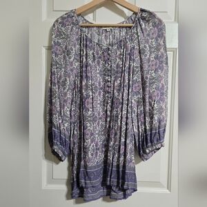 Adrienne Vittadini Purple and Gray Floral Blouse